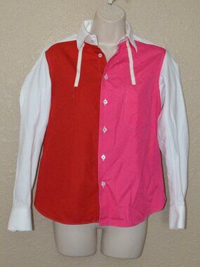 Sz S Shiro Sakai Red Pink Color Block Long Sleeve Blouse